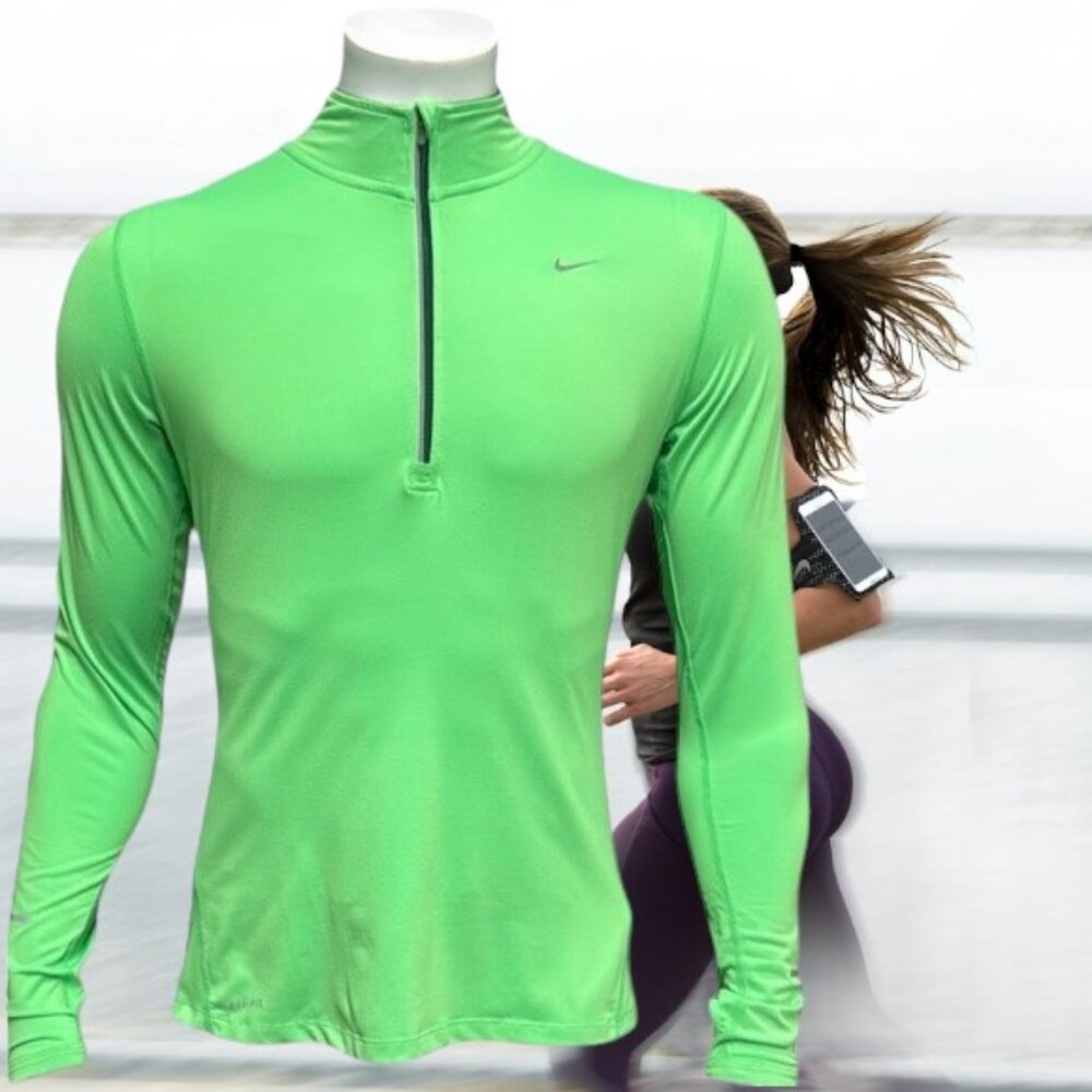 Nike Dri-Fit Running 1/4 Zip Pullover Women's Lime Green Stretch Jacket Shirt MD